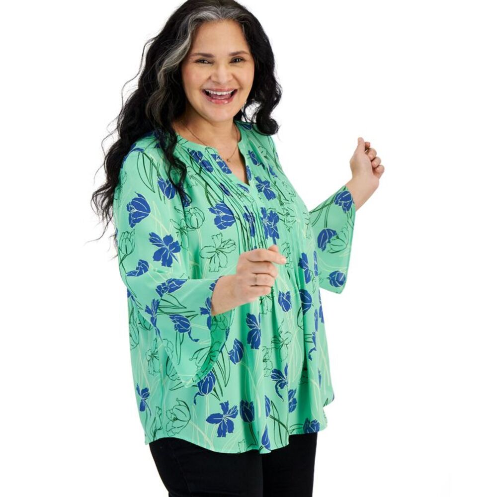 Style & Co. Plus Size Printed Pintuck Blouse